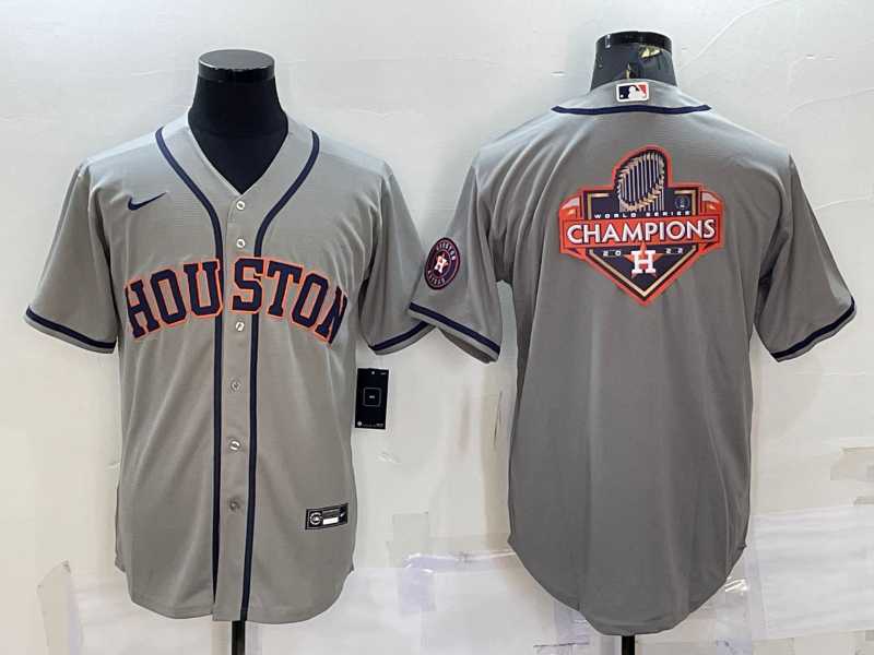 Men%27s Houston Astros Grey Champions Big Logo With Patch Stitched MLB Cool Base Nike Jersey